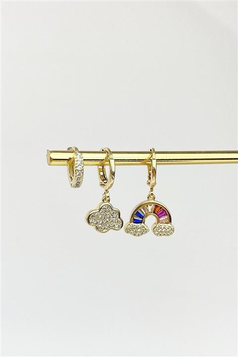 Çlk Accessories Özel Seri 3 Lü Küpe Kombin Renkli Taşlı Gökkuşağı Figür Trküpe3853 B34003