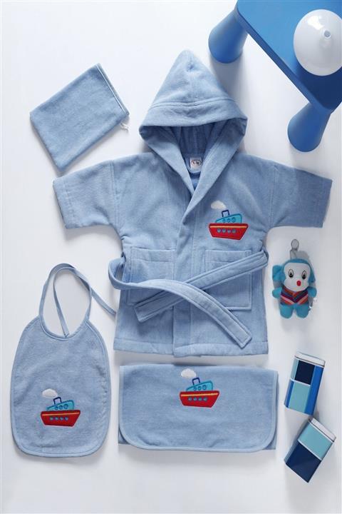 Baby Class %100 Pamuklu 5 Parça Bebek Bornoz Seti