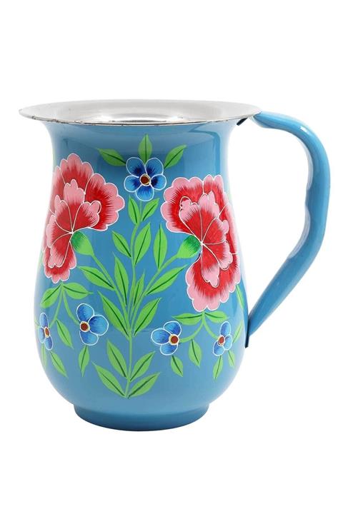 DEDEMİN EMAYELERİ Emaye Sürahi Mavi Çiçek