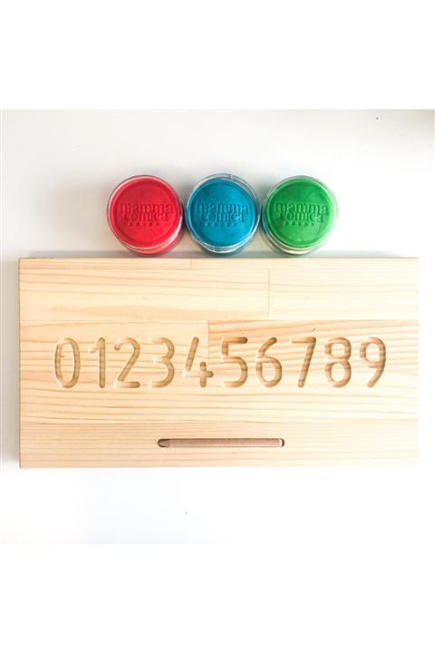 MammacomicaDough Sayılar Harf Ahşap Tabla Seti 3 - 130 Oyun Hamuru