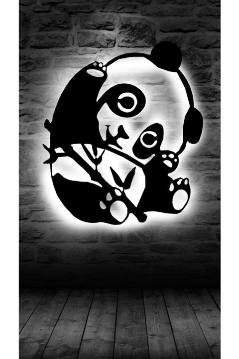 woodenart Ledli Panda Ahşap Tablo