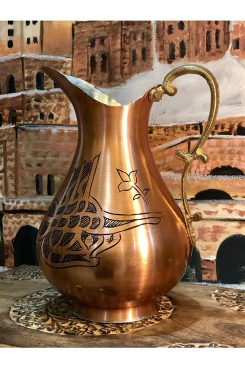 Çiçek Tuğralı Bakır Sürahi