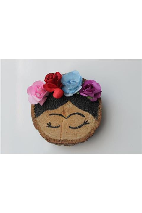 htnca Doğal Ağaç Boyama El Yapımı Renkli Çiçekli Frida Kahlo Magnet
