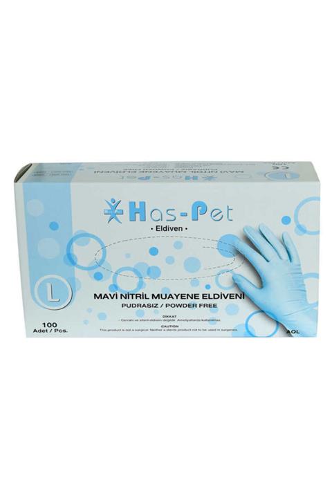 HasPet Pudrasız Mavi Nitril Eldiven Büyük Boy (l) 100 Lü Paket
