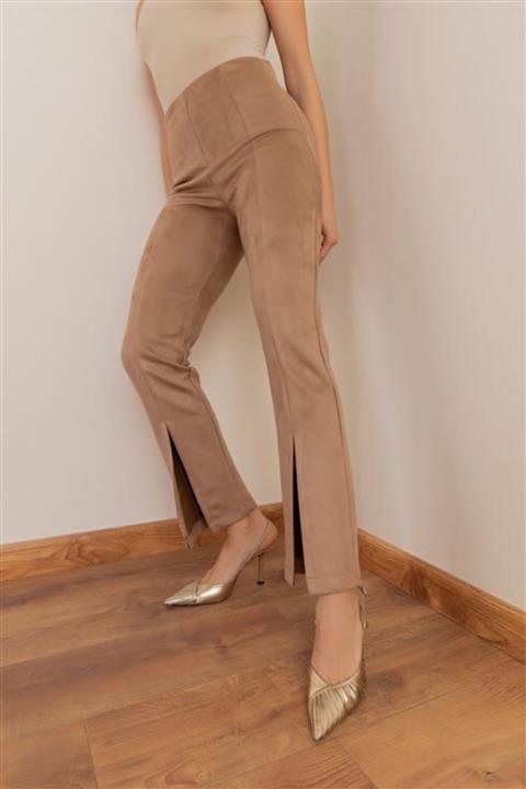 Divi Paça Yırtmaçlı Süet Tayt Bej