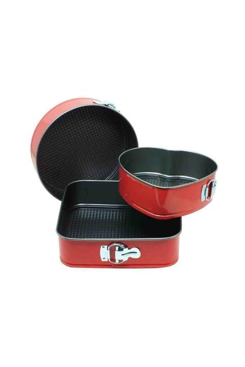 İndiriminVar Kırmızı  Kelepçeli Metal Pasta Kek Kalıbı Seti