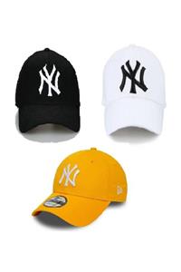 NY Trend Ny New York Şapka Unisex 3 Lü Set Siyah Beyaz Sarı