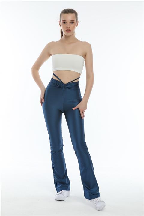 NT Nina Beli Büzgülü Ispanyol Paça Toparlayıcı Disko Tayt - Indigo