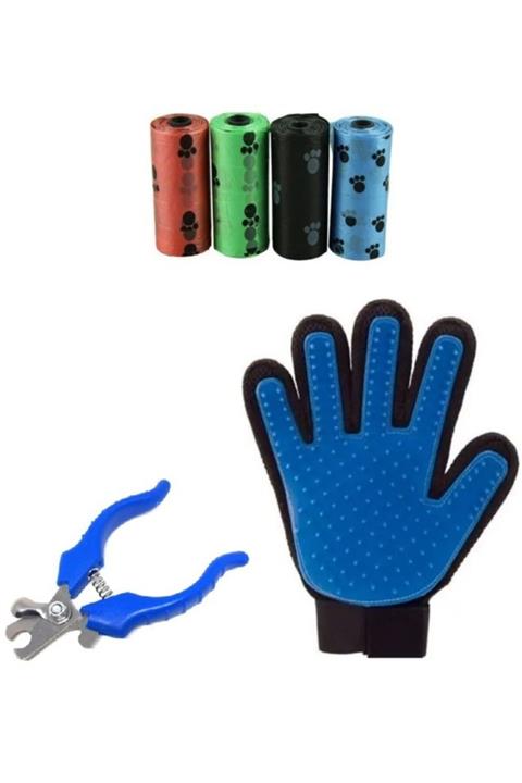 EKPA 6 Lı Set 4Lü Kaka Poşeti Köpek Tarama Eldiveni Köpek Tırnak Makası