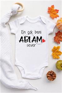 Happy Onesie Co Unisex Bebek Beyaz Ablam Sever Kısa Kol Çıtçıtlı Bebek Body