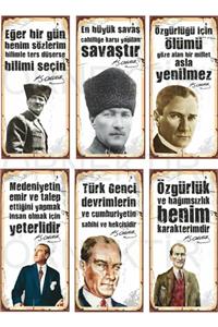 ZeytinReklam Mustafa Kemal Atatürk 6lı Mini Retro Ahşap Poster Seti