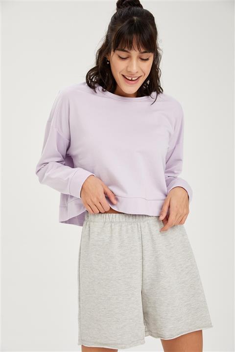 DeFacto Kadın Mor Relax Fit Crop Sweatshirt T1776AZ20WN