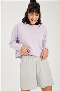 DeFacto Kadın Mor Relax Fit Crop Sweatshirt T1776AZ20WN