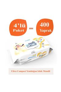 Ultra Compact Ultracompact Islak Mendil Havlu Yenidoğan Multivitaminli, 4 Paket 400 Yaprak 4x100