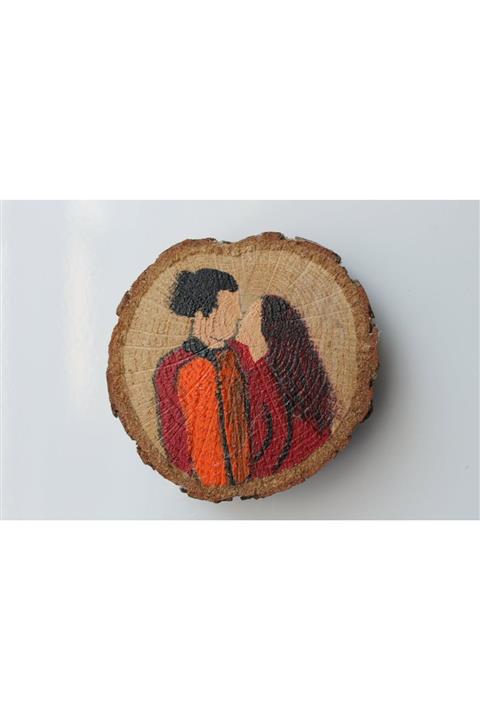 htnca Doğal Ağaç Boyama El Yapımı Çiftlere Sevgililere Özel Magnet