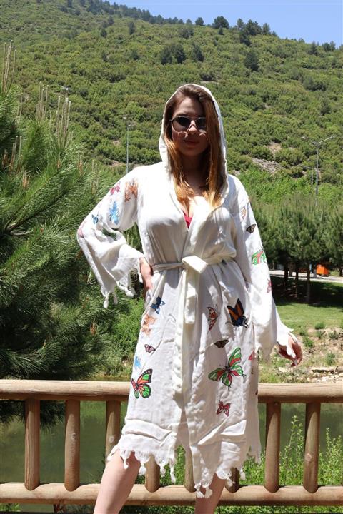 SOLENTO Beyaz Bamboo Peştemal Bornoz