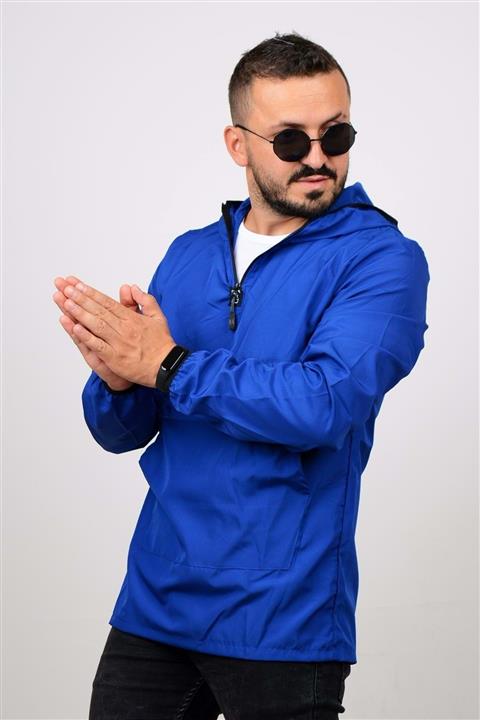 Edwox Erkek Kanguru Cepli Kapüşonlu Mavi Yağmurluk 1003