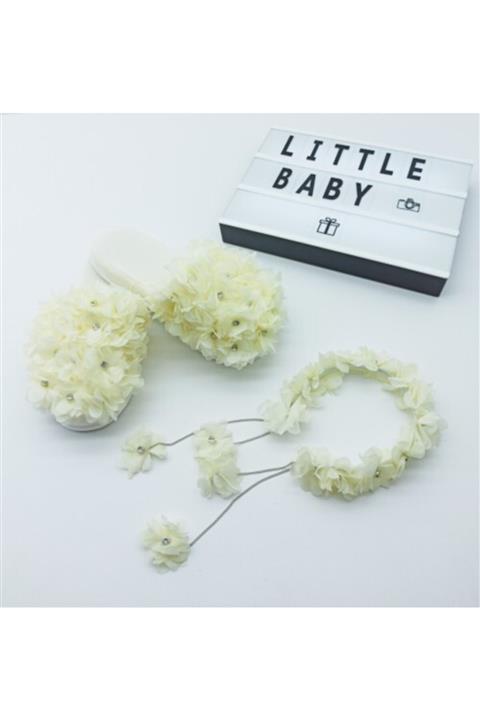 Little Baby Kadın Krem Lohusa Taç ve Lohusa Terlik Seti