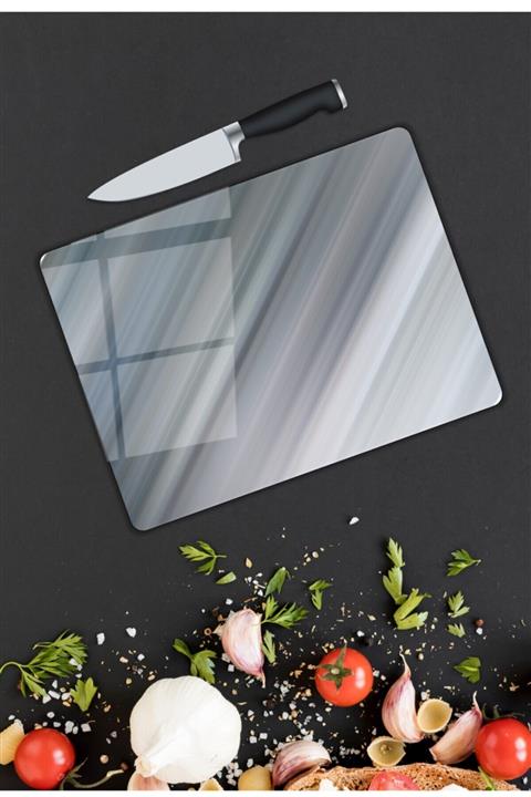 Pi Dekorasyon Gri Cam Kesme Tahtası 25x35 cm