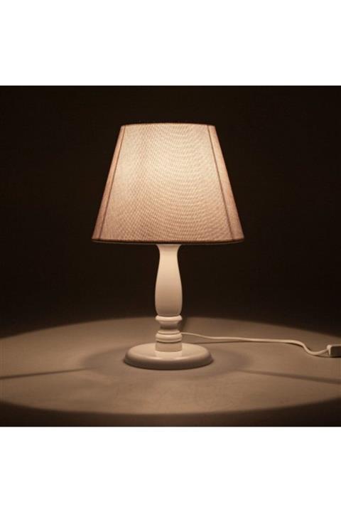 SAFİR Beyaz Ahşap Abajur Beyaz Ayak