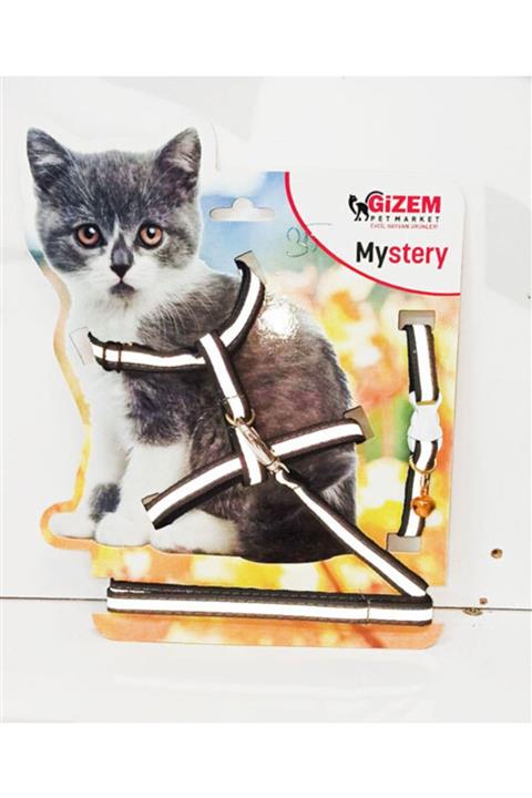 GİZEM Kedi Göğüs Tasması Ve Gezdirme Seti (boyun Tasması Hediyeli) 5 Adet Gri