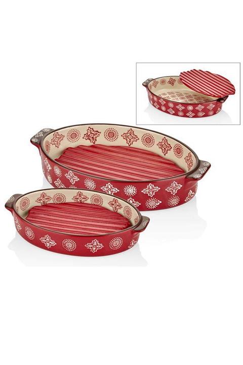 Cemile 1sdk-bw036bp-k Kırmızı Oval Nihaleli 2li Fırın Kabı 23-29 Cm