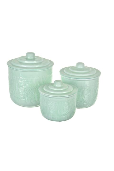 Lucky Art Yeşil Metal 3'lü Kavanoz Seti 19 Cm