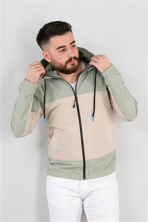 Deri Effect Erkek Yeşil Kapüşonlu Yağmurluk