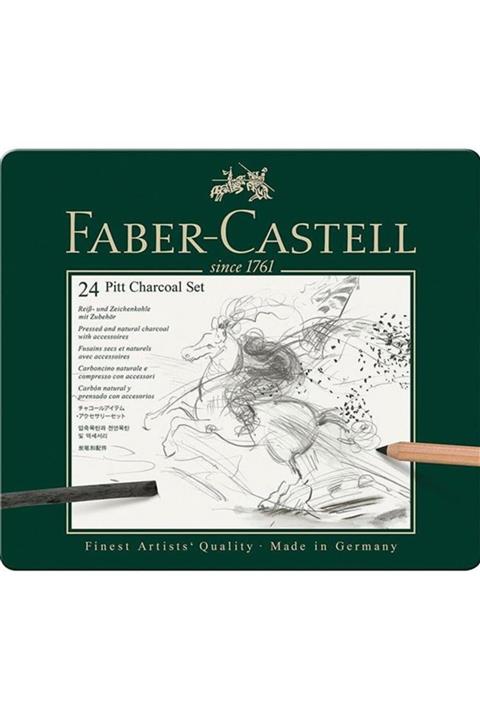 Faber Castell Metal Kutu Pıtt Işlenmiş Kömür Kalem Seti 24 Parça