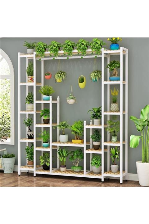 DEMBEY AHŞAP ATÖLYE Ahşap Çiçeklik Modelleri Bahçe Balkon Salon Mobilya Dekoratif Büyük Boy Saksı Rafı Saksılık