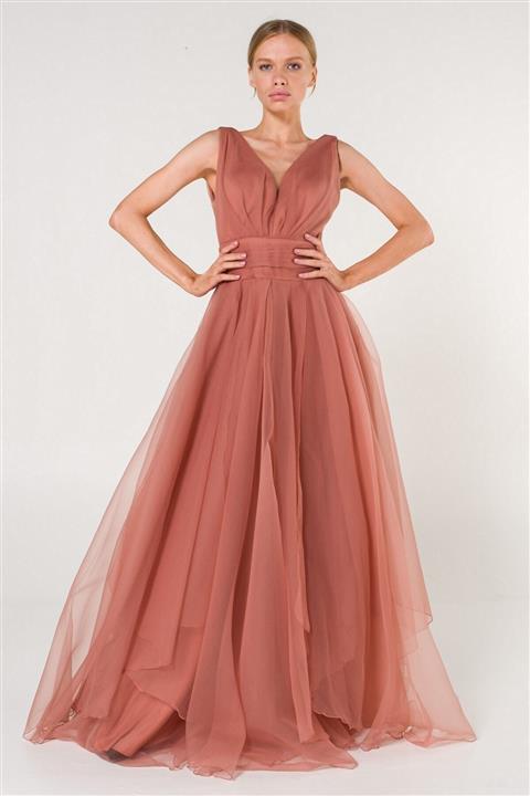 SpringStore Soğan V Yaka Tül Abiye