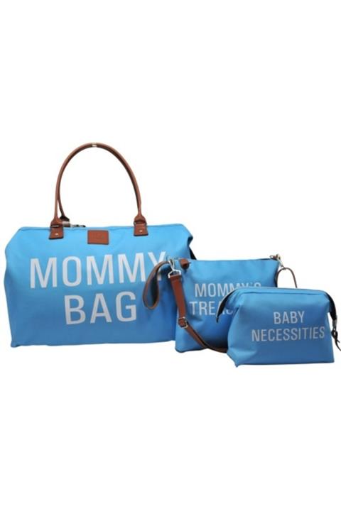 Babysi Mommy Bag Tasarım 3 Lü Set Mavi Anne Bebek Bakım Ve Kadın Çantası