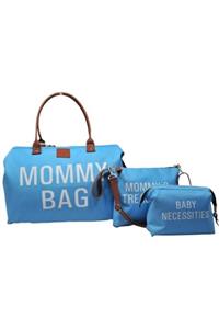 Babysi Mommy Bag Tasarım 3 Lü Set Mavi Anne Bebek Bakım Ve Kadın Çantası