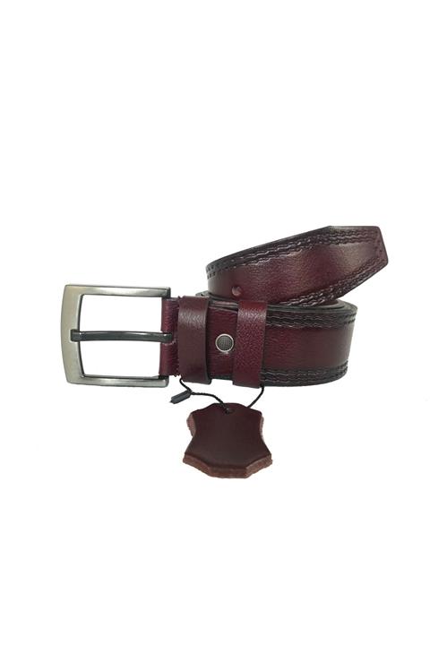 GoDeri Hakiki Deri Bordo Desenli Kot Kemeri