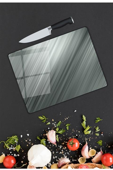 Pi Dekorasyon Gri Cam Kesme Tahtası 25 cm X 35 cm