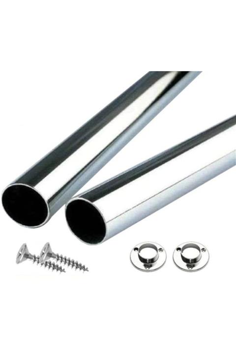 Arwino Krom Kaplama 50 Cm Uzunlukta Dolap Içi Askı Boru+2 Adet Flanş