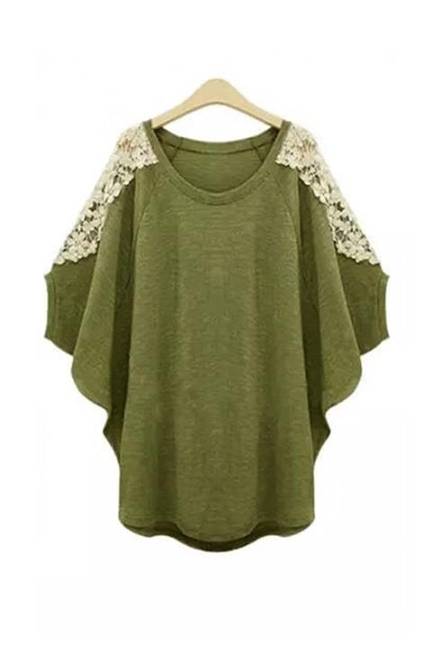 ELBİSENN Kadın Omuz Dantel Detay Tunik Haki