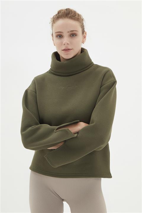 TRENDYOLMİLLA Haki Dik Yaka Loose Şardonlu Örme Sweatshirt TWOAW22SW2202