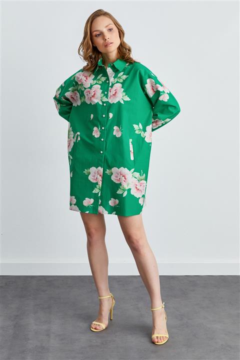 adL Uzun Kollu Desenli Gömlek Yaka Tunik