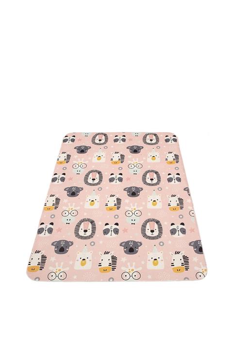 HAMUR Cute 100x150 Cm Bebek Ve Çocuk Halısı Pembe Hayvanlar Somon