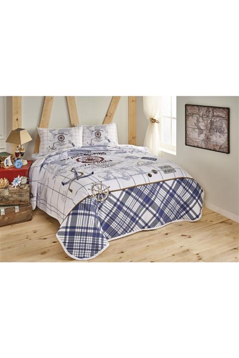 Taç Mavi Seaside Çift Kişilik Pamuklu Pike Takımı