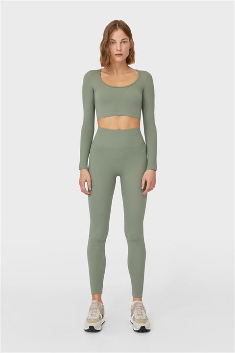 Stradivarius Kadın Haki Dikişsiz Tayt 04630524