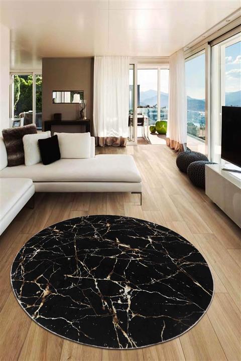 Hera Connsept Hera Consept Kaymaz Tabanlı Kesme Rulo Halı Yolluk Siyah Mermer Daire