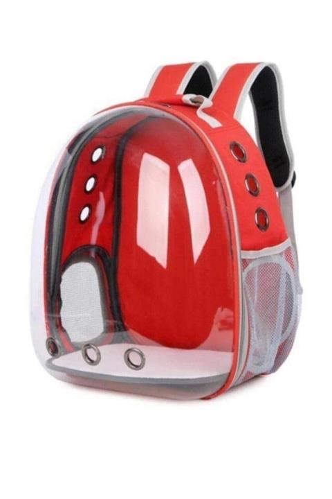 Battalali Şeffaf Kırmızı Astronot Kedi Köpek Taşıma Çantası 42x22x33 Cm