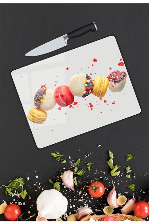 Pi Dekorasyon Renkli Kurabiyeler  Cam Kesme Tahtası  25 Cm X 35 Cm