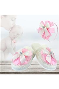 Süsle Baby Party Lohusa Terlik Ve Taç Seti, Fiyonklu Pembe