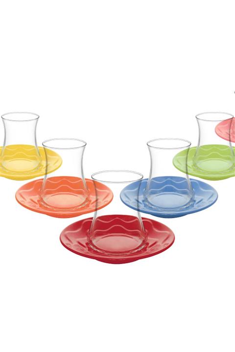 LAV Lal Renkli Tabaklı 12 Parça Çay Seti