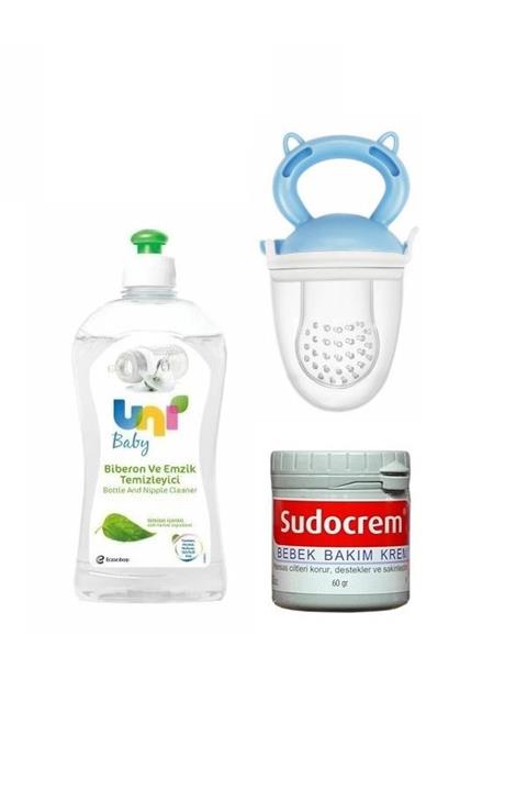 Uni Baby Biberon Ve Emzik Temizleyici 500 Ml+sudocrem Bakım Kremi 60 Gr+meyve Süzgeci Mavi