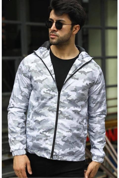 Pablo Dion Siyah Desenli Beyaz Yağmurluk