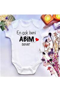 irembaby Unisex Bebek Baskılı En Çok Beni Abim Sever %100 Pamuklu Çıtçıtlı Body Zıbın